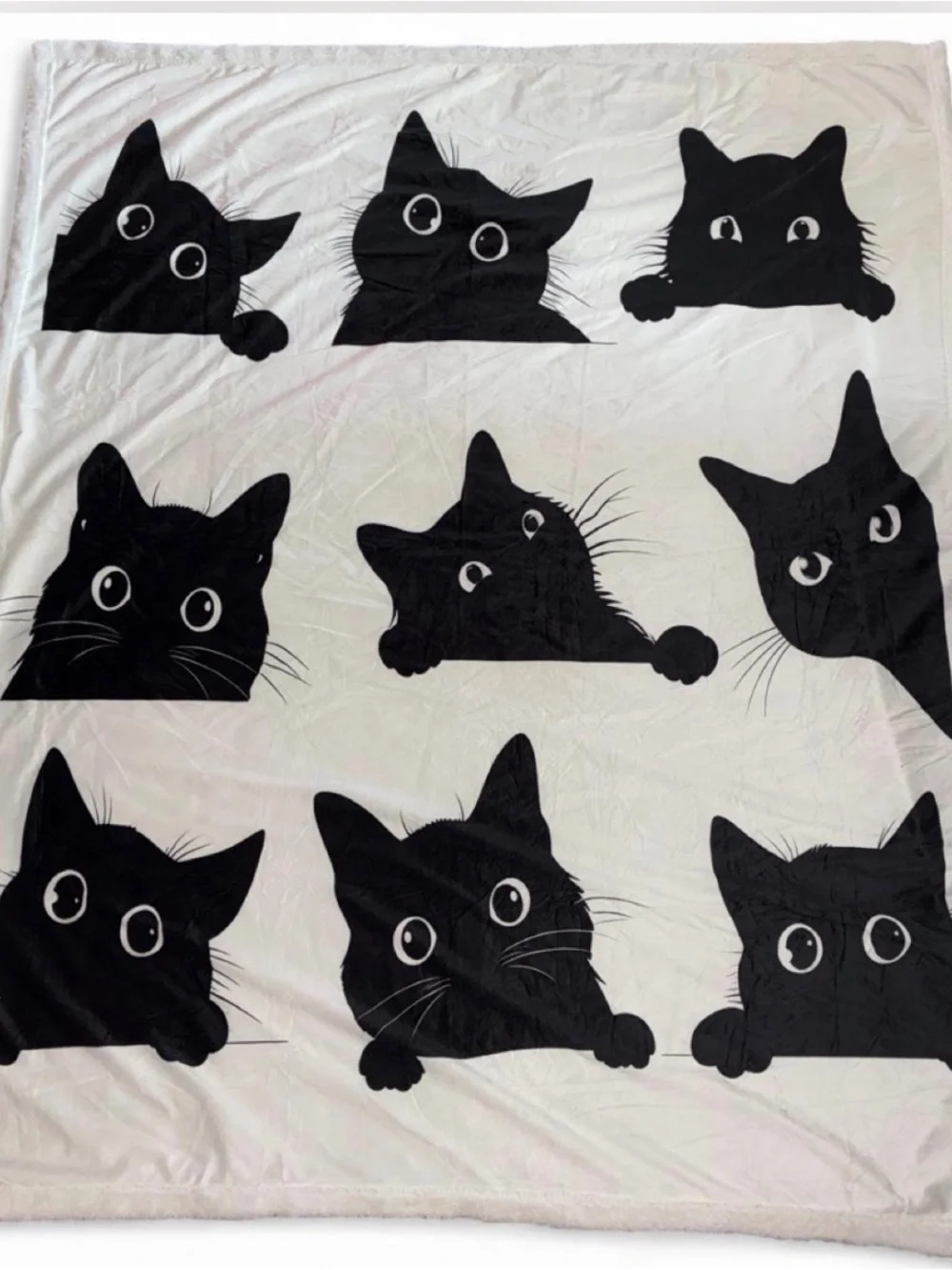 Black & White Cat Peek Plush Throw Blanket